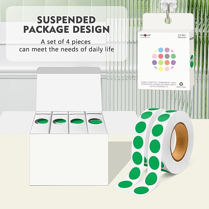 PARLAIM 4000 Pack Green Dot Stickers, 1/2 inch Round Circle Label 4 Rolls Permanent Adhesive Color-Code Sticker Labels in Dispenser Box