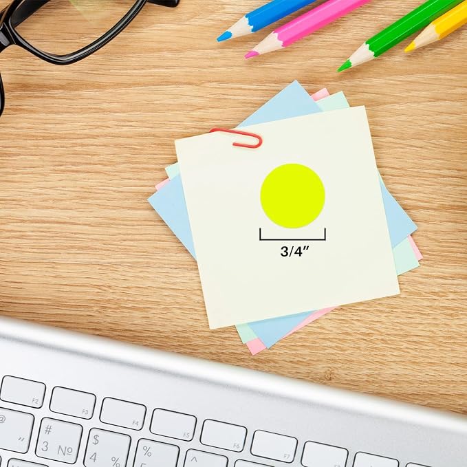 Fluorescent Yellow Dot Stickers, 3/4 Inch, 1008/Pack | Matte Paper Circle Labels for Offices, Retail, Classrooms, and Warehouses. Made in USA