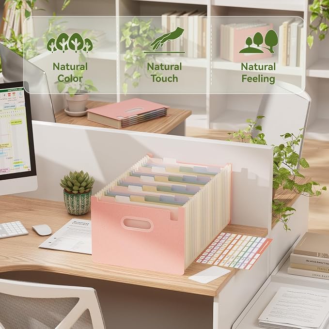 EcoStash 26 Pockets Accordion File Organizer, Upright&Open Top | Wheat Straw, 100% BPA Free, A-Z Bill Receipt Organizer, Letter/A4 Size for School Home Office Hospital - Strawberry Pink
