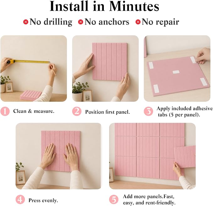 36" x24" Large Felt Bulletin Board, Bold-Stripe 6-Pack Cork Boards | Fabric Bulletin Board with 30 Adhesive Tabs, 30 Pushpins, Felt Wall Tiles for Office Push Pin Board Felt Board, Coral Pink | Fabric Bulletin Board with 30 Adhesive Tabs, 30 Pushpins, ...