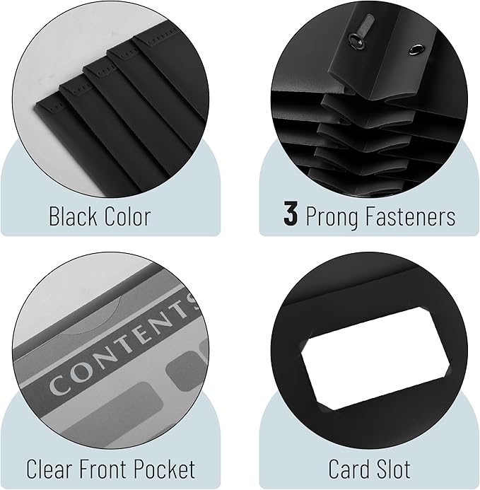 Mr. Pen- Black Plastic Folders with Pockets and Prongs, 24 Pack, Letter Size, Black Flexible Plastic Folders with Prongs, Clear Front Pocket and Card Slot