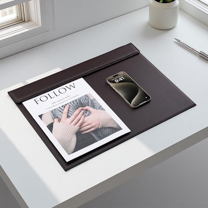 18''x14'' Large Rectangle A3 Desk Writing & Drawing Desk Pad &Board Table Protector Mat with Paper Clip on Top Brown
