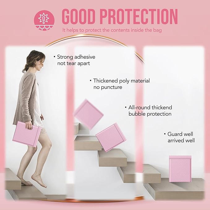 Fuxury Bubble Mailers 8.5x12" Large Bubble Envelopes 40 Pack Usable Size 8.5x11" Thick Padded Mailers for Mailing Books Magazines Clothes Small Business, Light Pink #2