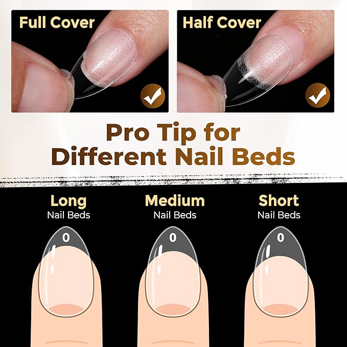 UNA GELLA Short Almond Nail Tips: 504PCS Short Fake Nails Soft Press On Gel Nail Tips Pre Shaped Almond Shape Home Nail Extension Full Cover, 12 Sizes Acrylic Gelly Tips