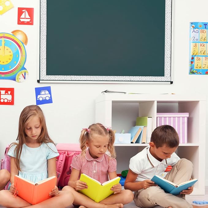 Zonon 65 Feet Bulletin Board Borders White Black Dots Classroom Trim | Painted Dots Design, Rolled Trim for Back to School, Reusable Wavy Borders, Teacher Supplies for Wall Displays