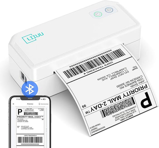 Thermal Shipping Label Printer, 4x6 Bluetooth Label Printer for Shipping Packages Small Business, Support iOS, Android, Mac, Windows, Chrome, Used for UPS, USPS, Ebay, Etsy, Amazon,White