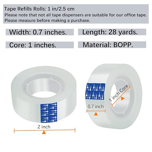 Re-Call Transparent Tape 48 Pack Refills Rolls 3/4 x 1000 Inches, 1 inch Core,Clear Tape for Office, Home, School.