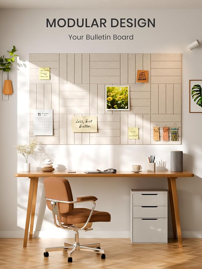 Bumusty 36"x 24" Large Felt Bulletin Board Tiles, Oatmeal | 6-Pack Cork Board Alternative, Wall Decor, 30 Pushpins, 30 Adhesive Tabs, Vision Board, Office, Classroom, Home, Dorm