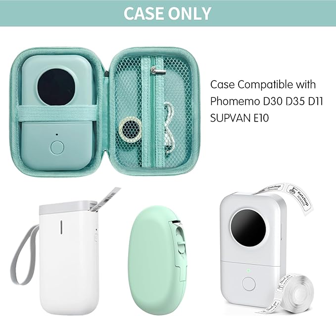 Case Compatible with Phomemo D30, Phomemo D35, NIIMBOT D11, SUPVAN E10 Label Maker, Portable & Durable Storage for D30 Printer Green Case
