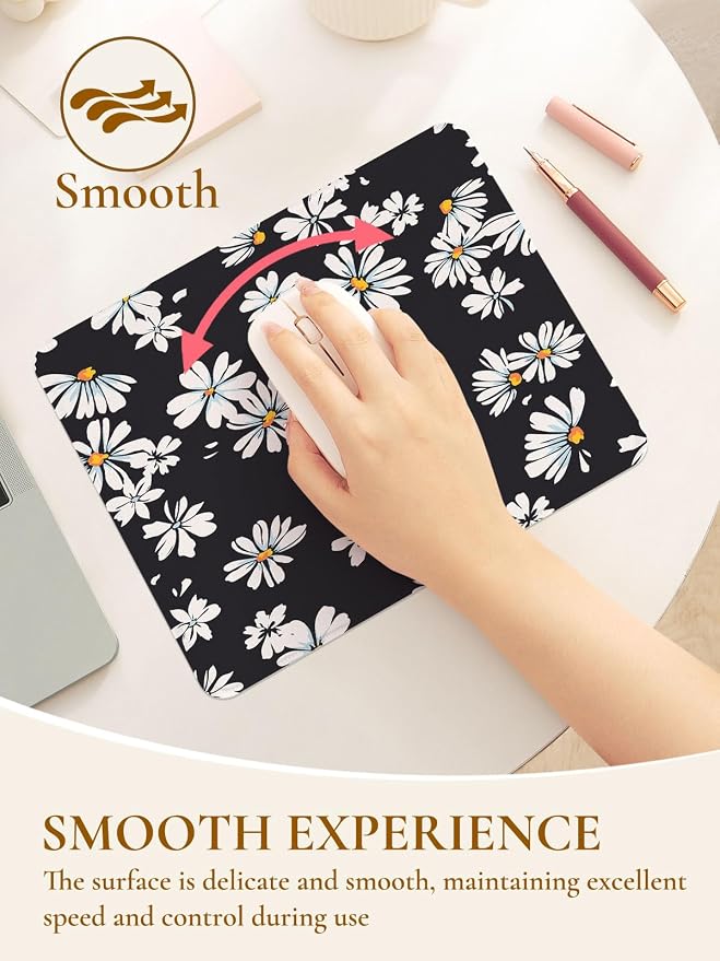 Elegant Bouquet of Flowers Mouse Pad, Waterproof Aesthetics Mouse Pads Design, Non-Slip Rubber Base Computer Simple Funny Mousepad,Small Mouse Mat Desk Accessories,Black White Floral