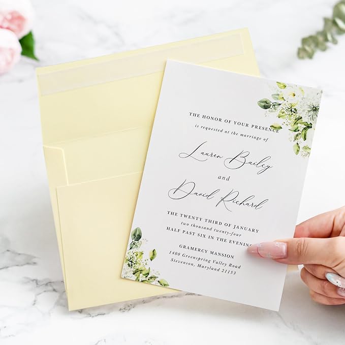 PONATIA 50PCS 5x7 Envelopes, Cream A7 Envelopes for Weddings, Invitation Cards, Photos, Postcards, Greeting Cards Mailing, Baby Shower, Graduation, Christmas Gift Cards