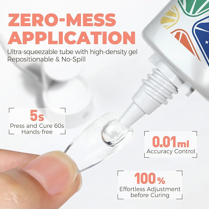 Soft Gel Nail Tips Glue, 4 in 1 40ml Super Strong Nail Glue for Press ons, 28 Days Long Last Solid Glue Gel Soak Off for Acrylic Fake Nails Extension Lamp Curing Needed