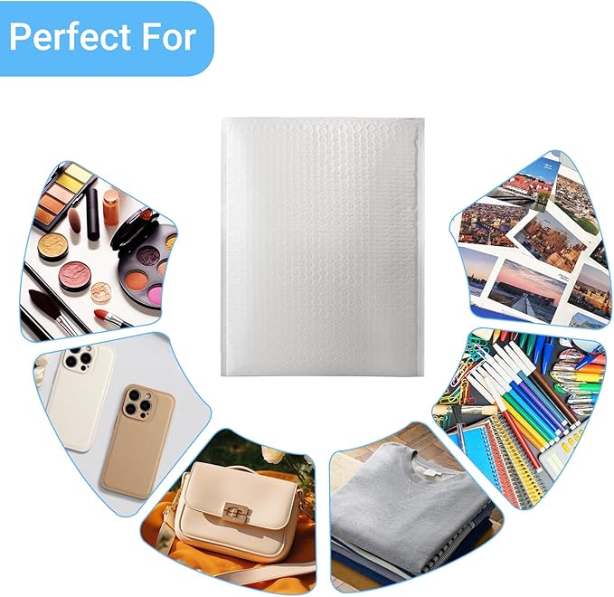 25 Pcs White Bubble Mailers 9.4x12 Inch，Large Poly Bubble Mailers Padded Envelopes Self SeaL Bubble Envelopes Bags Packaging, Shipping (Fit for 8.5 x 12" Item)