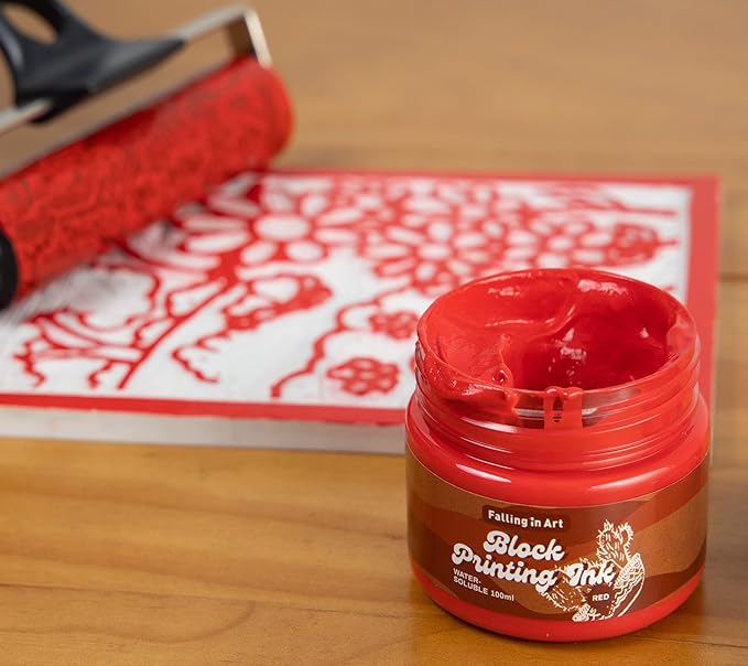 Falling in Art Water-Soluble Block Printing Ink, 6-Color Printmaking Ink Set for Linoleum Block, 3.5 floz