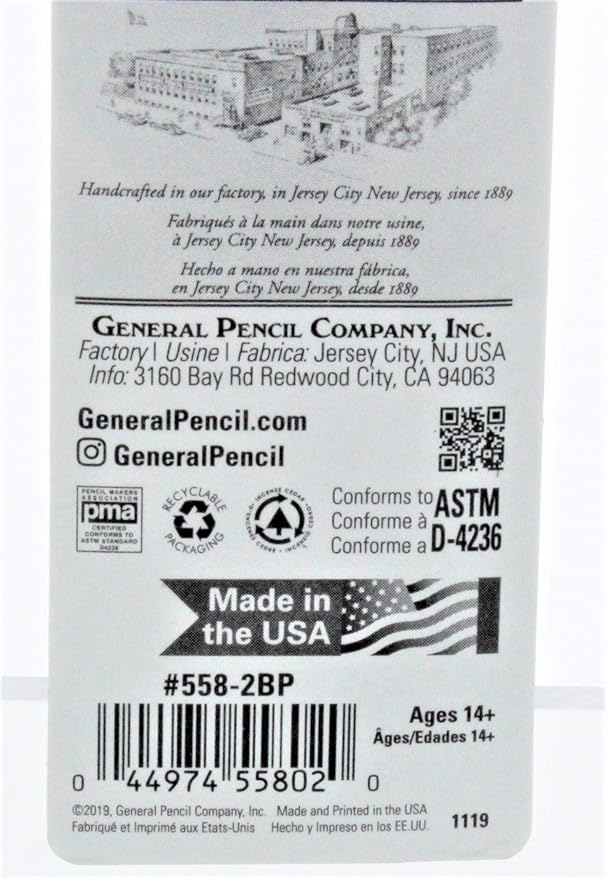 2-Pack - General Pencil 5582BP Charcoal White Pencils 2/Pkg-2B