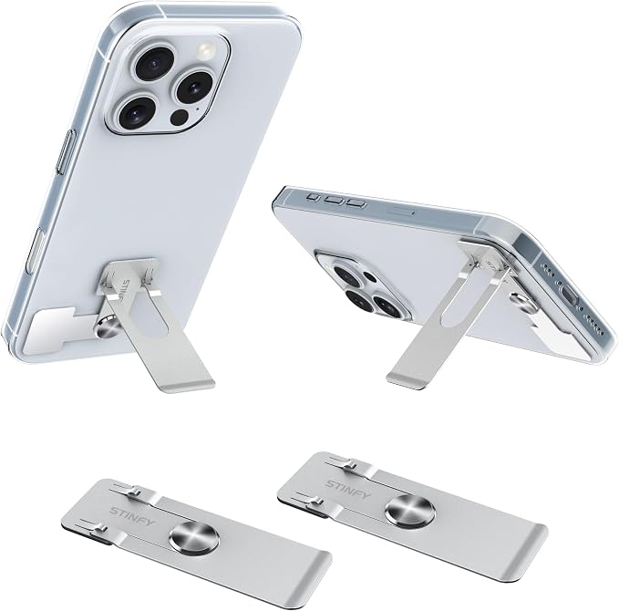 Phone Slim Stand Thin Kickstand for iPhone Phone Case Sliver 2-Pack | Ultra Thin Vertical Horizontal Universal Steel Metal Stable Mount Attachable Pocket Friendly Phone Holder for Phone Case