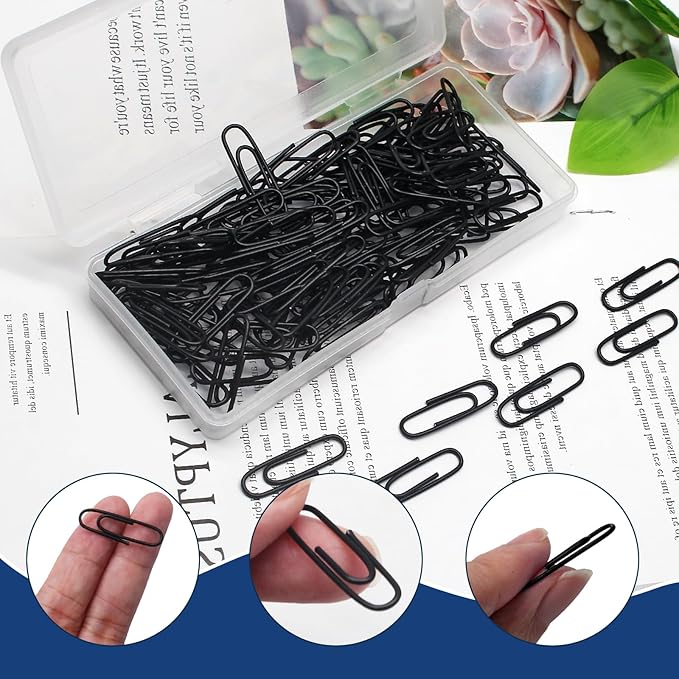 Luomorgo 120 Pcs Black Paper Clips - 1.1 Inch (28mm) Vinyl Coated Metal Paperclips for Office, School, Home, Bookmark & Document Organizer