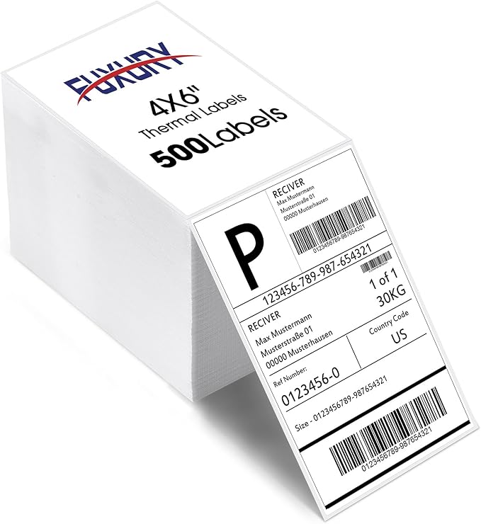 Fuxury Thermal Labels 4x6 500 Labels Fanfold Direct Shipping Label with Perforated and Strong Adhesive Mailing Stickers Paper Thermal Printer Sticker for Most Printer Shipping Supplies