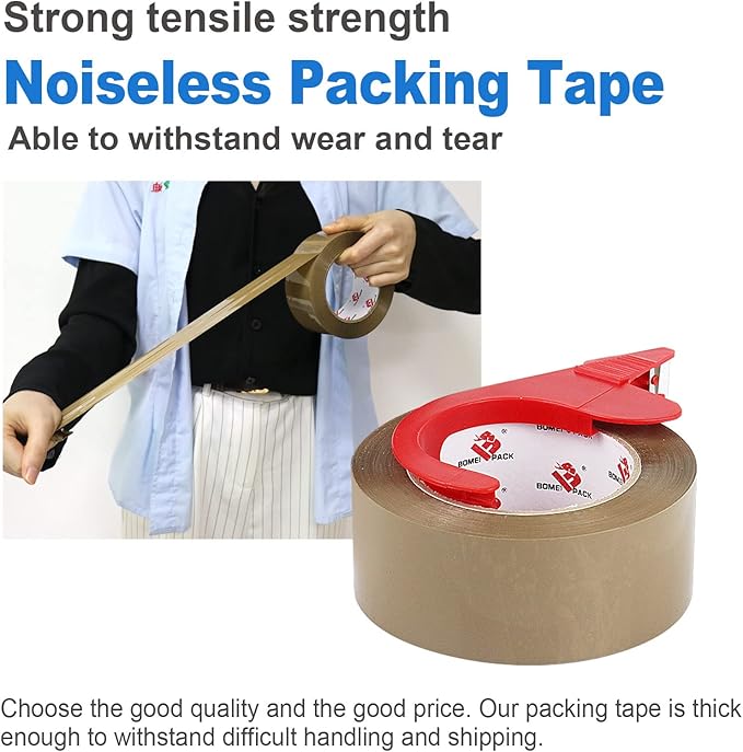 BOMEI PACK Brown Packing Tape No Noise, 2 Pack Quiet Packaging Tape Refill with Dispenser, 1.88 inch x 110 Yards, Heavy Duty Shipping Tape for Sealing Packing, Moving, Office&Storage