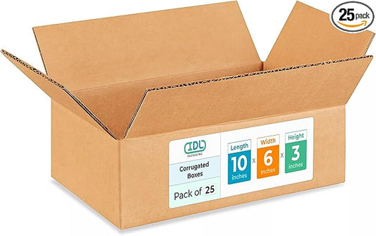 Medium Moving & Shipping Boxes 10"L x 6"W x 3"H, Pack of 10 - Extra Strength 200 lb vs Regular - USA-Made Corrugated Cardboard Box - Strong Shipping Box Medium by IDL Packaging -