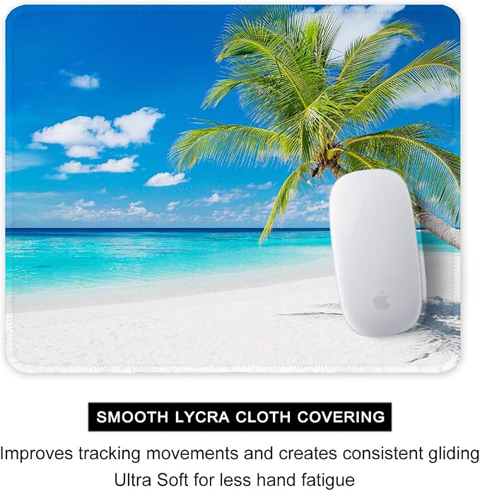 Auhoahsil Mouse Pad, 12 x 10 in Summer Beach Theme Computer Mouse Pad for Desk, Premium-Textured Non-Slip Rubber Stitched Edges Waterproof Square Mouse Mat for Gaming Work Wireless Mice, Blue