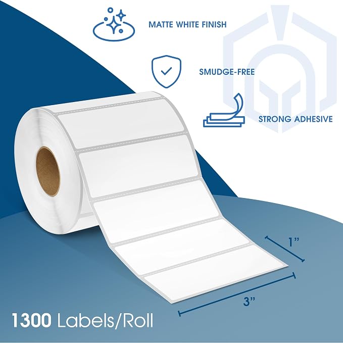 3" X 1" Direct Thermal Labels (13000 Count, 10 Rolls) | Inventory Barcode Labels, SKU Stickers, and Shelf Identification - Compatible With Zebra and Rollo Printers
