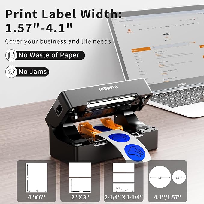 Rongta 4x6 Bluetooth Thermal Shipping Label Printer, Wireless Shipping Label Maker for Amazon FBA, Shopify, FedEx | Compatible with Windows/Mac/Android/iOS (Black)