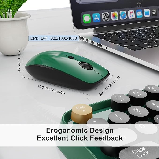 Wireless Keyboard and Mouse Combo, 104 Keys Full-Sized 2.4 GHz Round Keycap Colorful Keyboards, USB Receiver Plug and Play, for Windows, Mac, PC, Laptop, Desktop (Black Green)