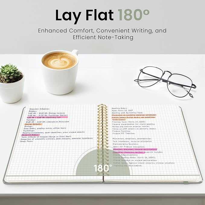 Graph Spiral Journal Notebook for Women, A5 Grid Notebook Journals for Writing, Hardcover Notebooks for Work, Note taking and Office School Supplies,140 Pages - Green
