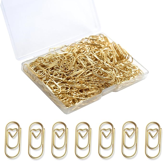 200 Pcs Cute Rose Gold Heart Shaped Paper Clips, Mini Stainless Steel Decorative Paperclips for Office School Home Desk Organizers, Wedding Invitation Accessories