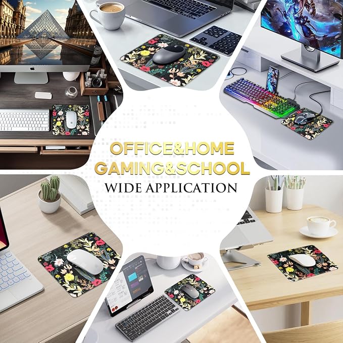 JIKIOU 3 Pack Mouse Pad with Stitched Edge,Portable Size-10.2x8.3in Flowers | Anti-Fray, Comfortable Smooth Lycra Surface, Non-Slip Rubber Base, Machine Washable Fade-resistant, Compatible with All Mice