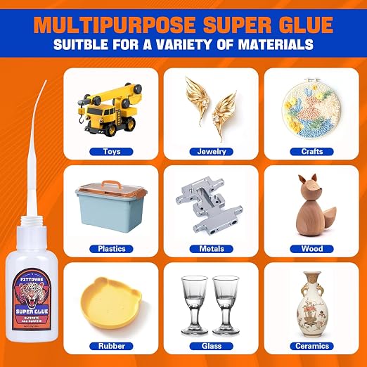 Super Glue Clear 30 g(1.06 oz.), Strong Fast Drying Waterproof Liquid Adhesive for Plastic, Metal, Wood, Rubber, Ceramic, Leather Repair,Rhinestone Jewelry, DIY Crafts Glue for the Office