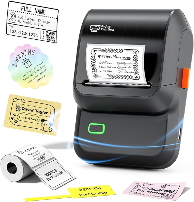 Pone Label Maker with Tape, Bluetooth Label Printer with 6000+ Templates | Portable 2 Inch Barcode Thermal Sticker Printer Easy to Use for Small Business, Home, School, Safety Label Makers,Black