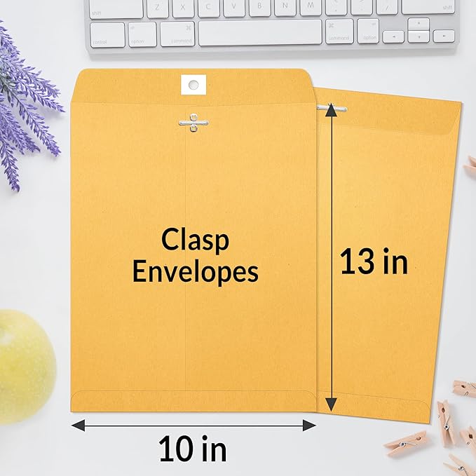 SUNEE Manilla Envelops, 10"x13" Brown Kraft Envelopes with Clasp Closure, 28-lb Paper Mailing Envelopes, 100 Count Great for Filing, Storing or Mailing Documents