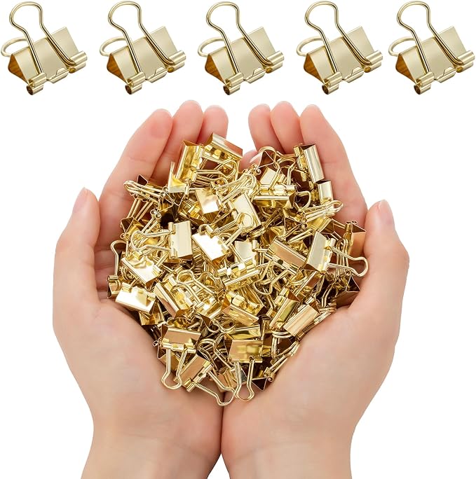 120 Pack Mini Binder Clips, Binder Clips, Small Paper Clips 15mm 5/8 Inch. Micro Size Office Clips for Home School Office and Business (Gold)