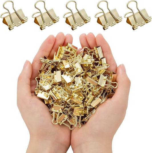 120 Pack Mini Binder Clips, Binder Clips, Small Paper Clips 15mm 5/8 Inch. Micro Size Office Clips for Home School Office and Business (Gold)