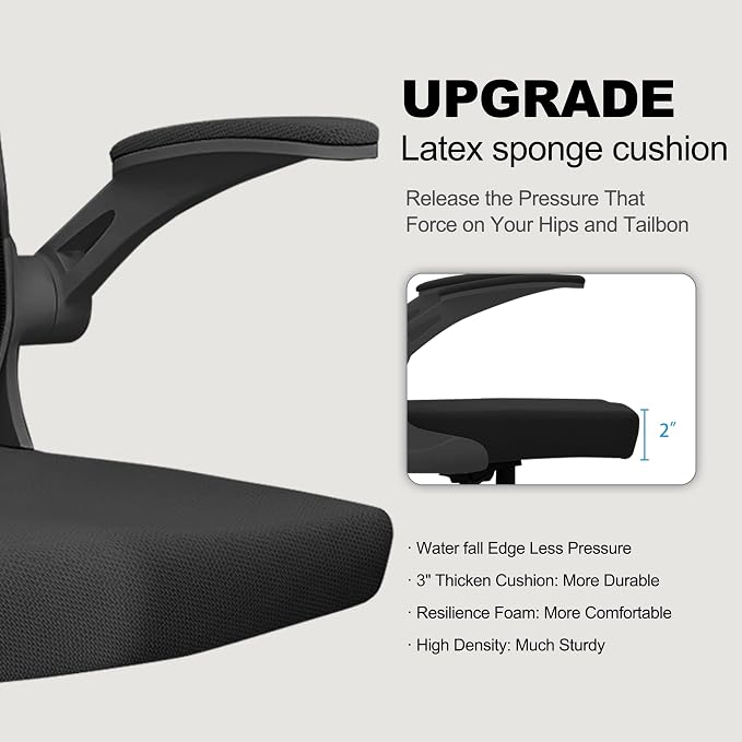 Monhey Office Chair Ergonomic Desk Chair with Lumbar Support&Headrest&Flip-up Arms Height Adjustable Rocking Swivel High Computer Chair Multi-Angle from 90° to 125° with 350LBS Capacity (03All Black)