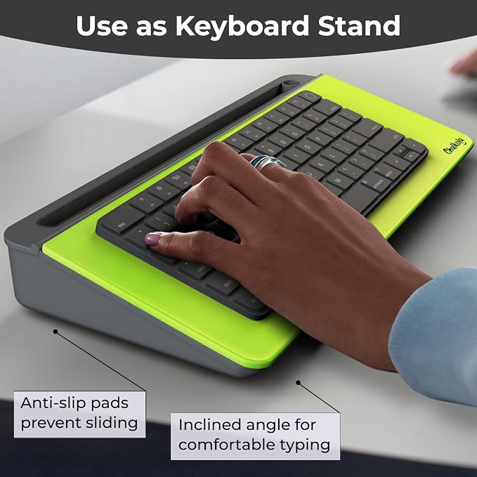 Chalkola Neon Green Glass Desktop Whiteboard with Storage - Dry Erase Board | Work Desk Organizers, Computer Keyboard Stand, Home Office Desk Accessories, Workspace Desk Board Buddy + 3 Markers