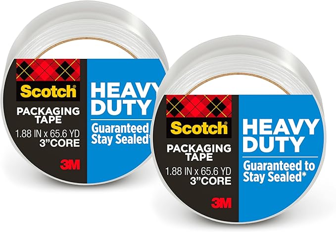 Scotch Heavy Duty Packaging Tape, 1.88" x 65.6 yd, Designed for Packing, Shipping and Mailing, Strong Seal on All Box Types, 3" Core, Clear, 1 Roll (3850-60) (Pack of 2)