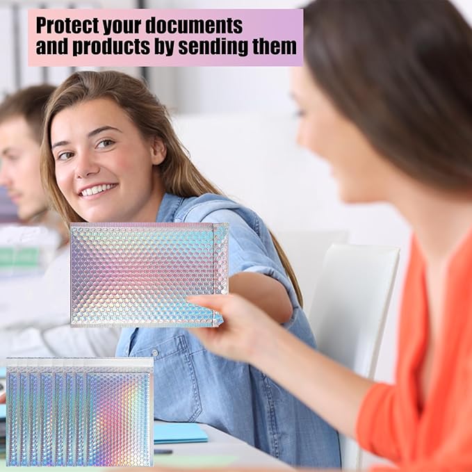 25 PCS Holographic Bubble Mailers,8.5x12 Inch Poly Padded Envelopes,Metallic Bubble Mailers,Waterproof Shipping Bags,Self Sealing Cushion Envelopes for Mailing Packaging Small Business