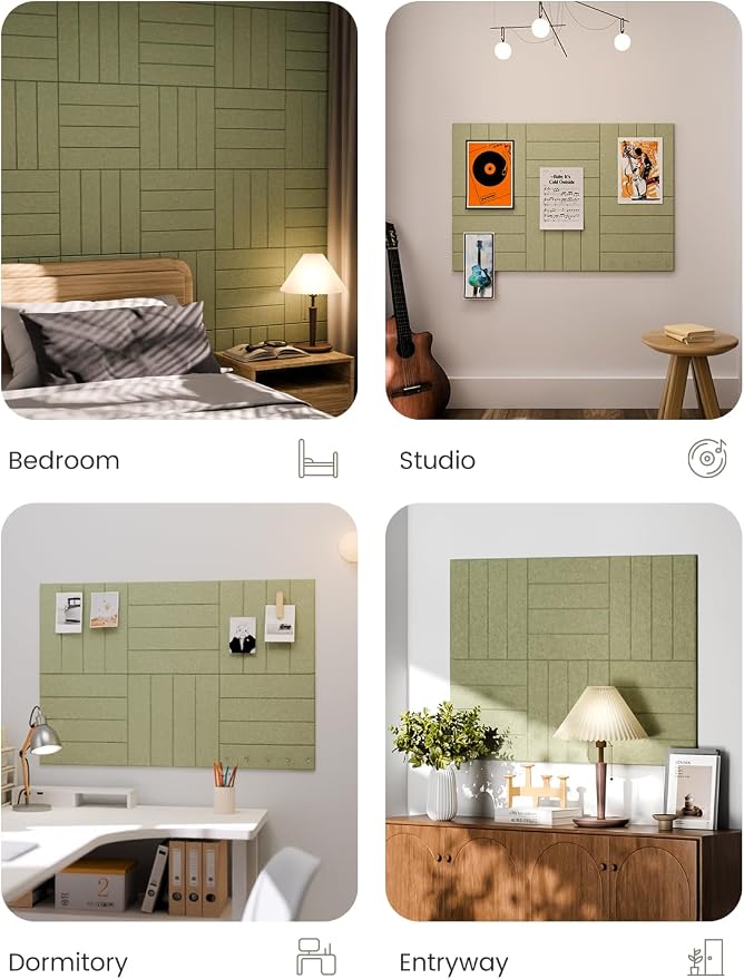 Fluxynara Felt Bulletin Board & Cork Board Alternative, Olive Green | 36" x 24" Pin board, Removable Adhesive Tabs, Easy Install Without Wall Damage, For Home Office Decor