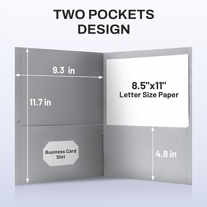 SUNEE Folders with Pockets (25 Pack, Gray), 2 Pocket Folders Fit Letter Size Paper, Paper File Folder for School Office Home Bussiness