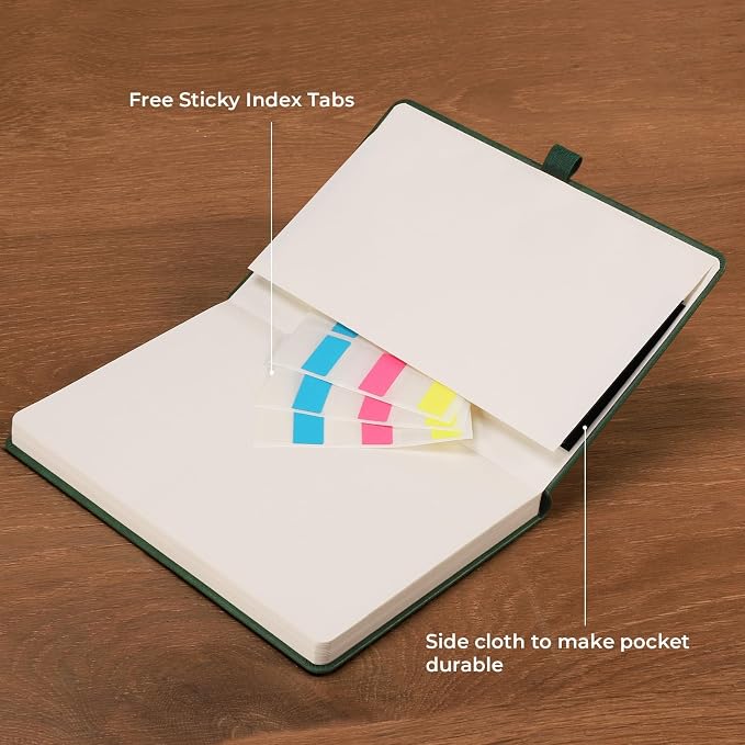 AHGXG Graph Grid Paper Notebook, 192 Pages, A5 Medium Size (5.7'' x 8.3'') | 5 Squares per Inch, Leather Hardcover, 100 GSM Thick Paper, for School, Students, Math, Engineering (Light Green)