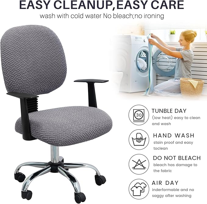 MIFXIN Computer Office Chair Cover Stretch Elastic Slipcover 2 Piece Stretchable Jacquard Computer Chair Seat Covers Furniture Protector for Office Home, Only Covers, NO Chair (Grey)