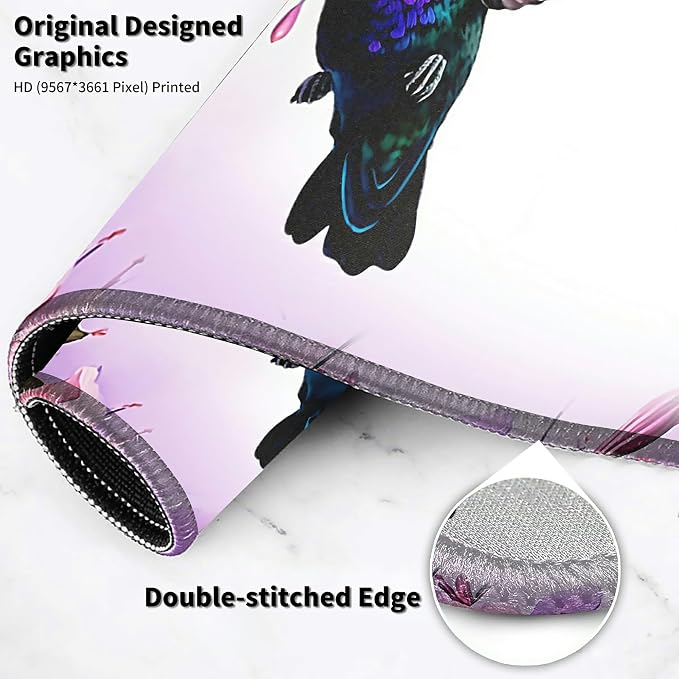 Hummingbird Extended Large Mouse Pad with Coaster - 35.4 x 15.7 Full Desk Mousepad - Stitched Edges - Ultimate Gaming Desk Mat