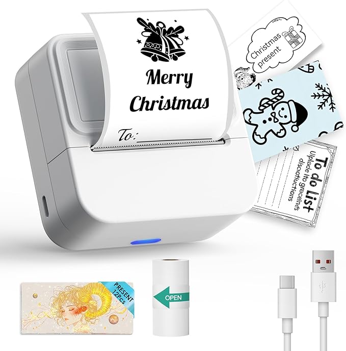Bluetooth Sticker Printer with 1 Roll of Sticker Paper, Y2C Mini Sticker Maker Machine, Pocket Thermal Label Maker Machine with Tape for DIY, Notes, Label Ideal Gift for Kids&Student, White