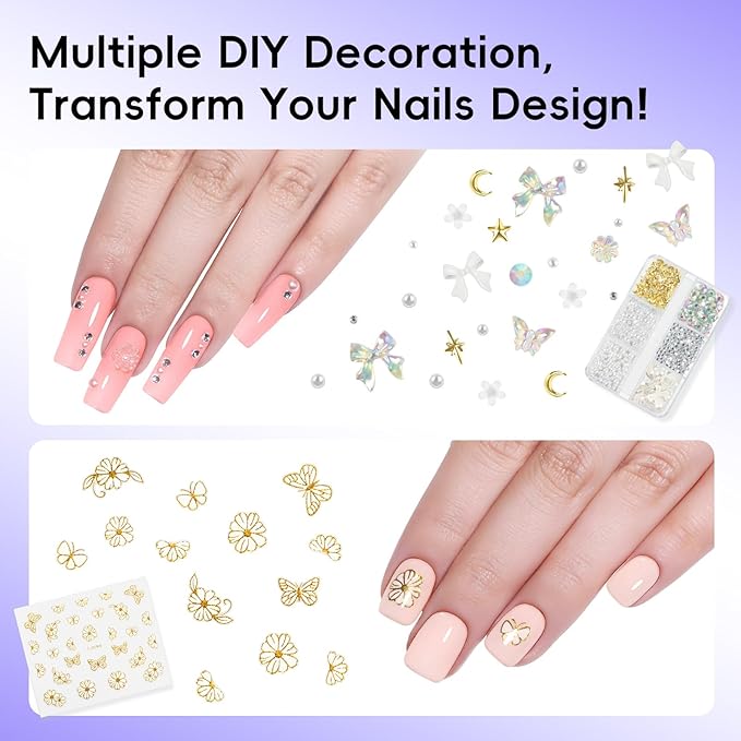 PEACECOLOR Square Gel Nail Kit, 240pc Short Medium False Nail Tips for Extension 2 Colors Jelly Gel Polish with U V Light Nail Glue Nails Art Stickers Rhinestones Easy DIY for Women Home Salon DIY
