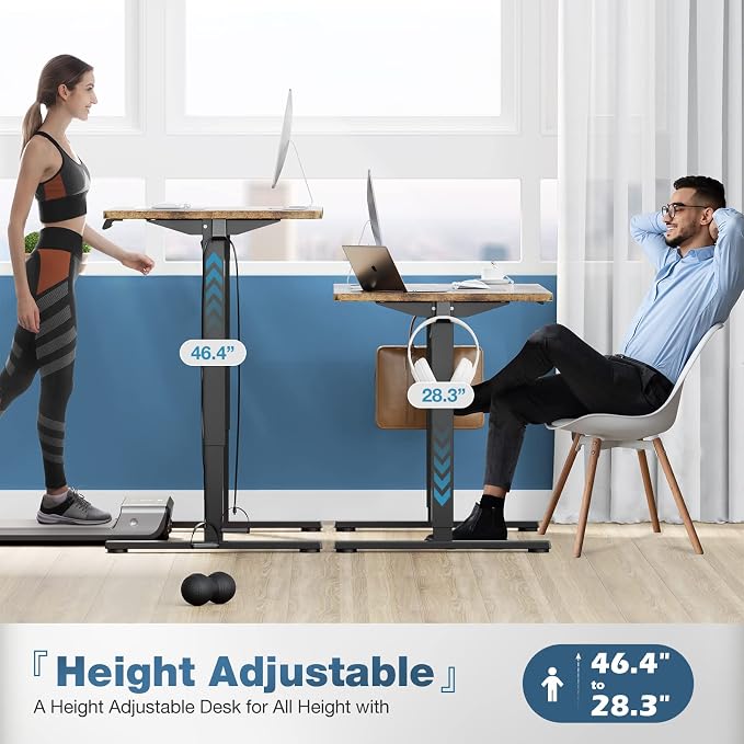 DUMOS 47 Inch Electric Standing Desk, Memory Adjustable Home Office Desk | Sit Stand Up Desk for Work Home Office,Adjustable Desk, Rising Computer Table with Splice Board,Cable Management,Hook,Rust