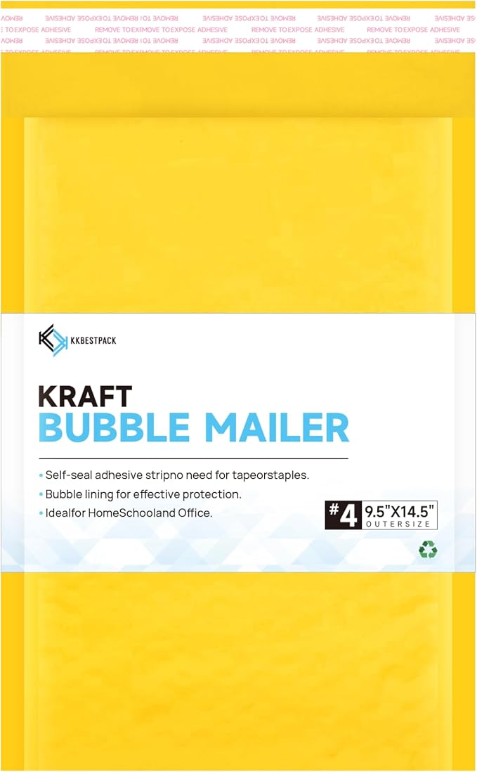 Kraft Paper Bubble Mailers #4, 9.5x14.5 Inch Self-Seal Padded Mailing Envelopes, Usable Size 9.5x13.5, Pack of 100
