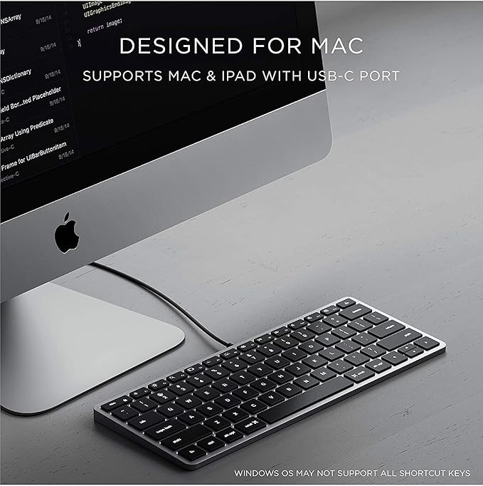 Satechi Slim W1 Wired Backlit Keyboard, Illuminated Keys & USB C Connection, for MacBook Air/Pro M5/M4, iPad Air/Pro M5/M4/M3, iPad mini, Mac mini, iMac and More